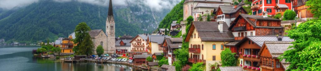 Colorful houses on the river in Austria.