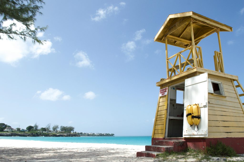 Lifesavers booth with the beach in the background.