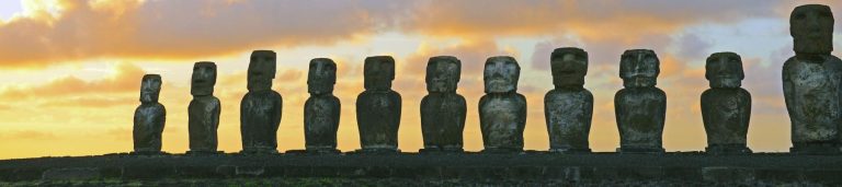 Image depicts the moai statues of Chile.