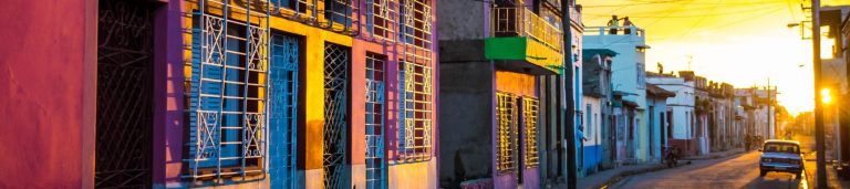 Close up image of colorful buildings in Cuba.