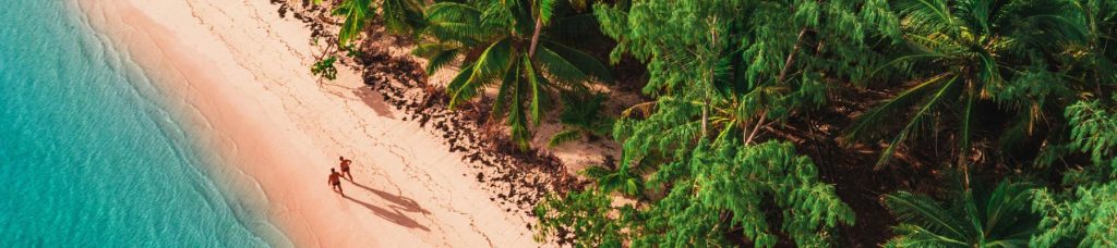 A drone image looking down at the beach in the Dominican Republic.