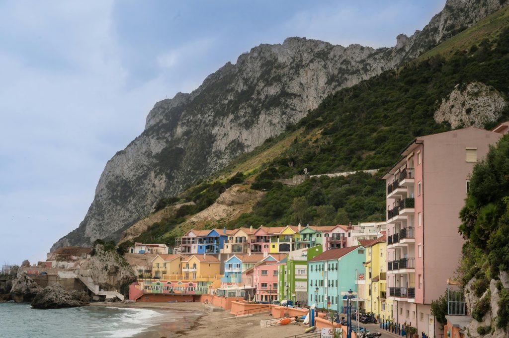 Colorful buildings along the beach of Gibraltar